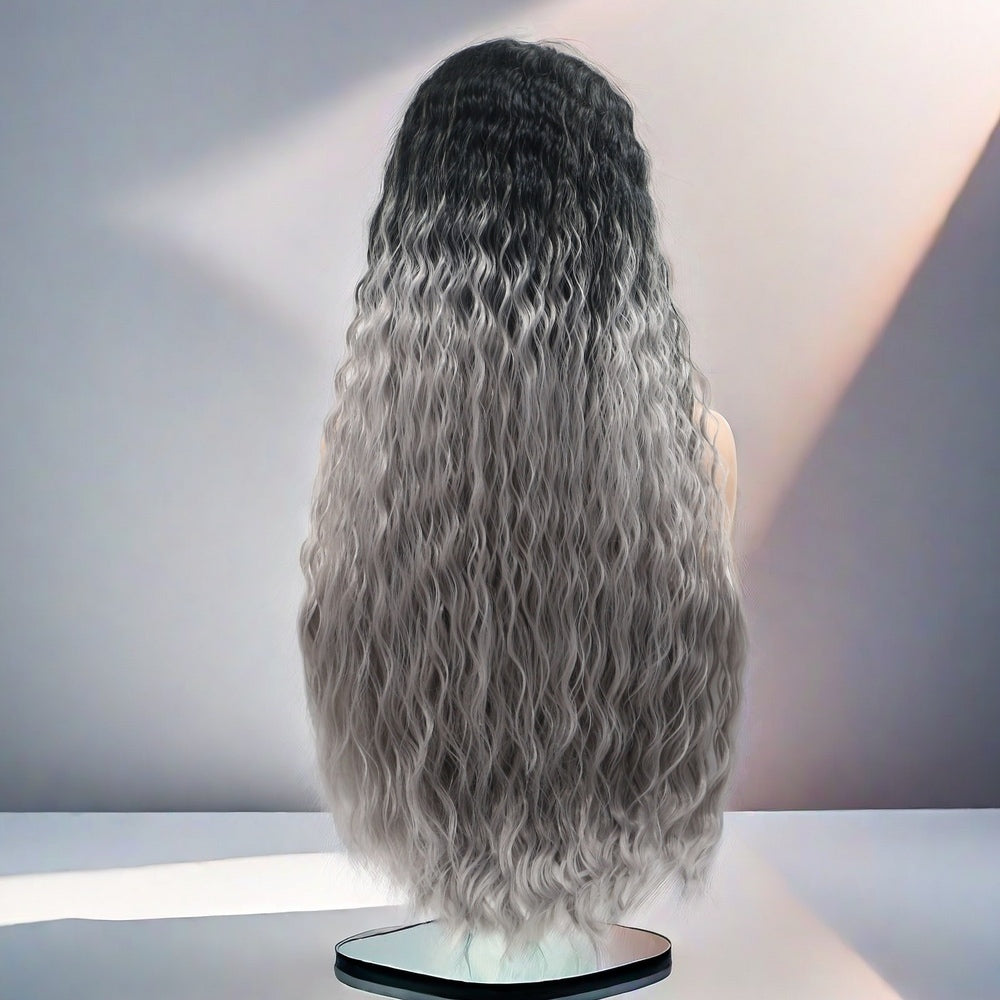 26 inch Ombre Grey Water Wave Synthetic Hair Lace Front Wig