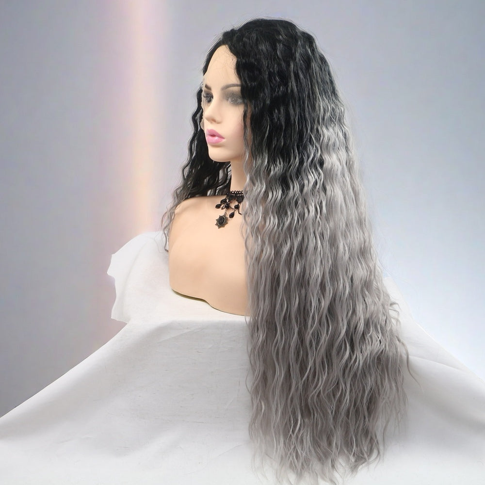 26 inch Ombre Grey Water Wave Synthetic Hair Lace Front Wig