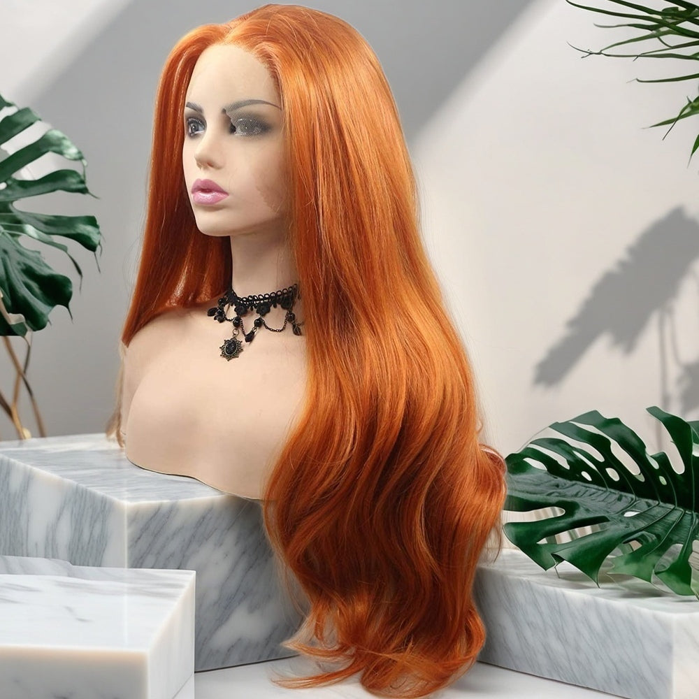 24inch Orange Wavy Synthetic Hair Lace Front Wig