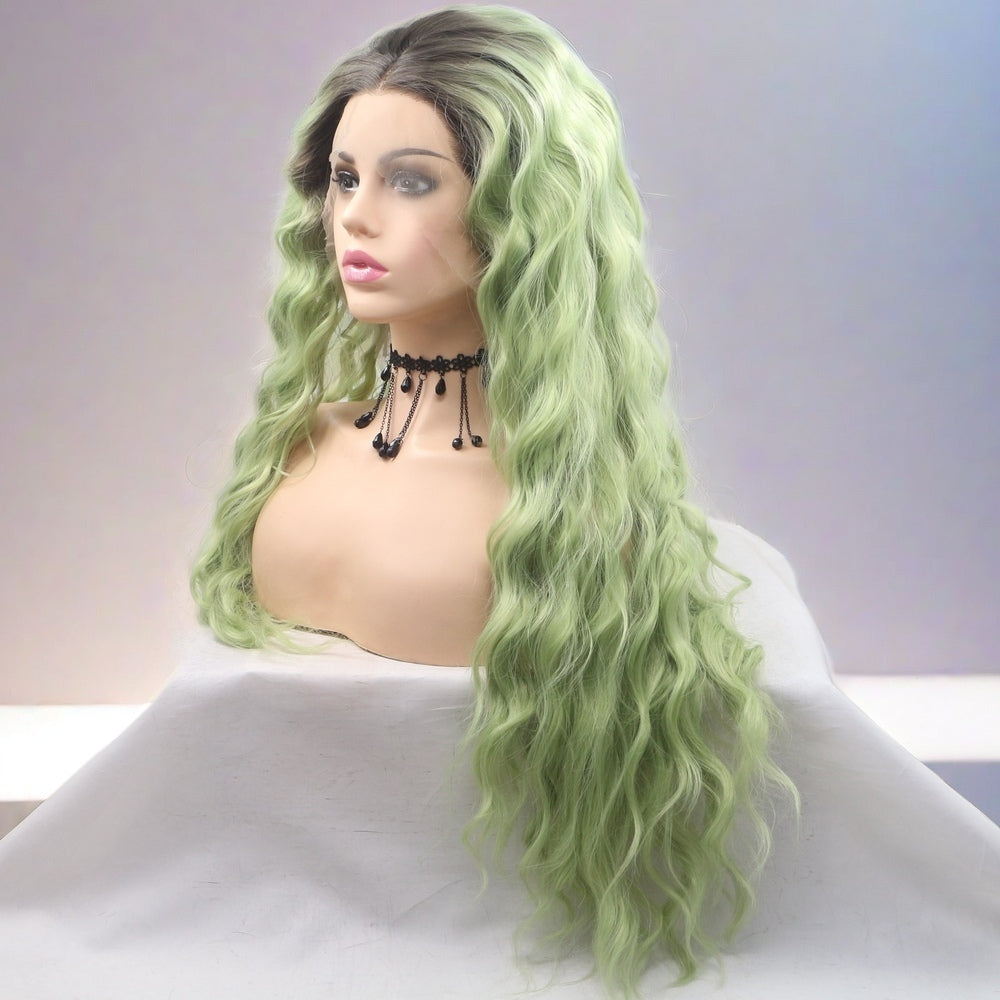 26 inch Ombre Green Water Wave Synthetic Hair Lace Front Wig