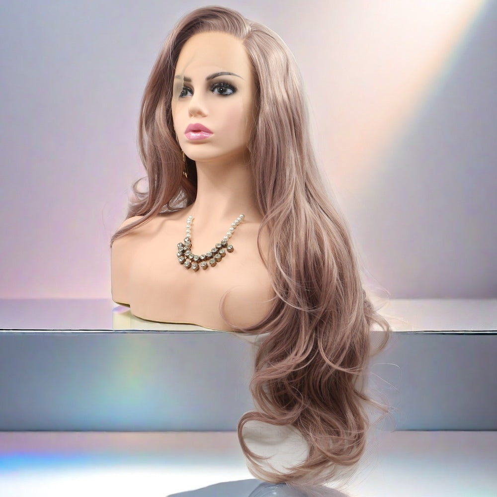 24 inch Light Brown Body Wave Synthetic Hair Lace Front Wig