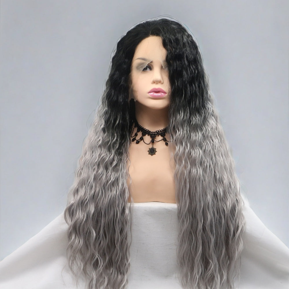 26 inch Ombre Grey Water Wave Synthetic Hair Lace Front Wig