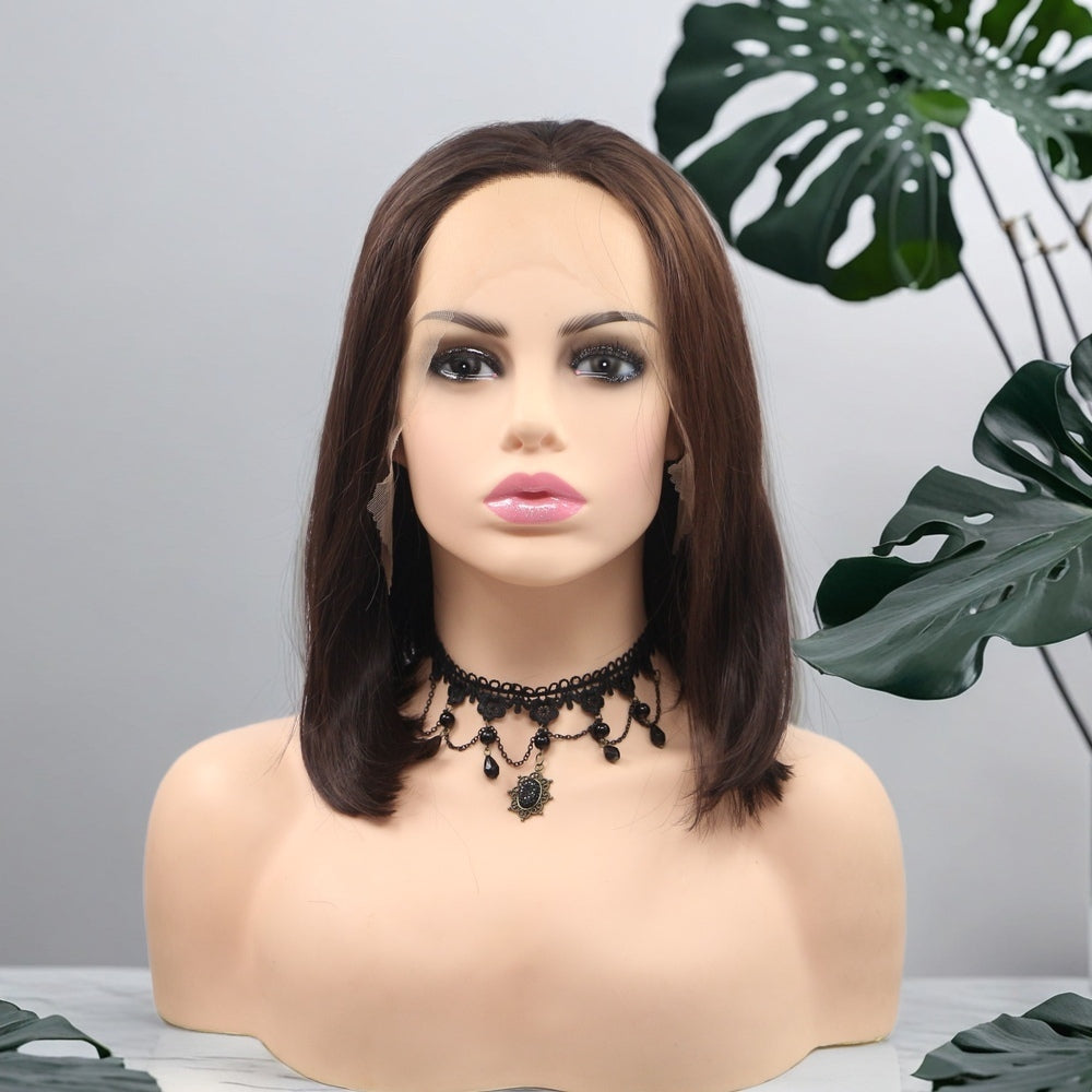 12inch Brown Straight Bob Synthetic Hair Lace Front Wig