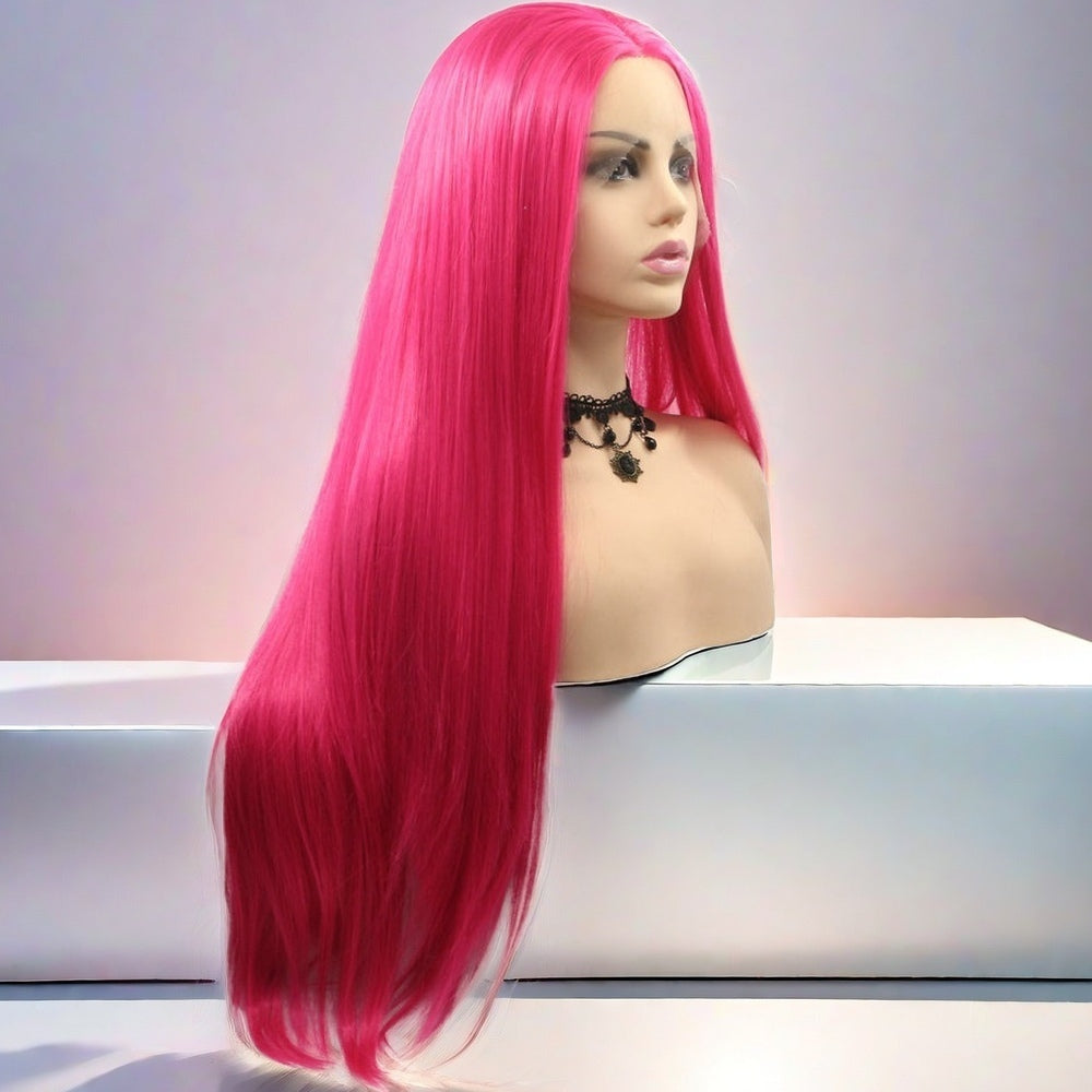 24inch Rose Red Straight Synthetic Hair Lace Front Wig