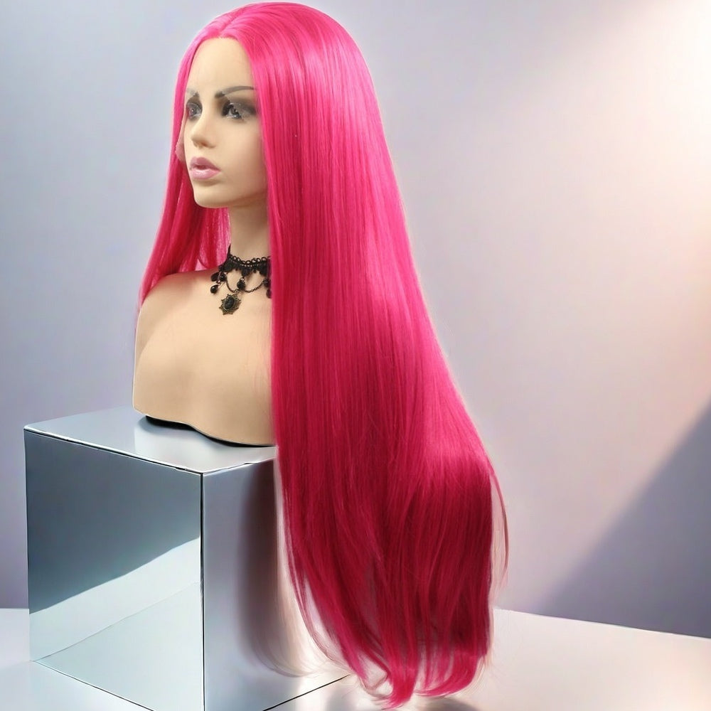 24inch Rose Red Straight Synthetic Hair Lace Front Wig