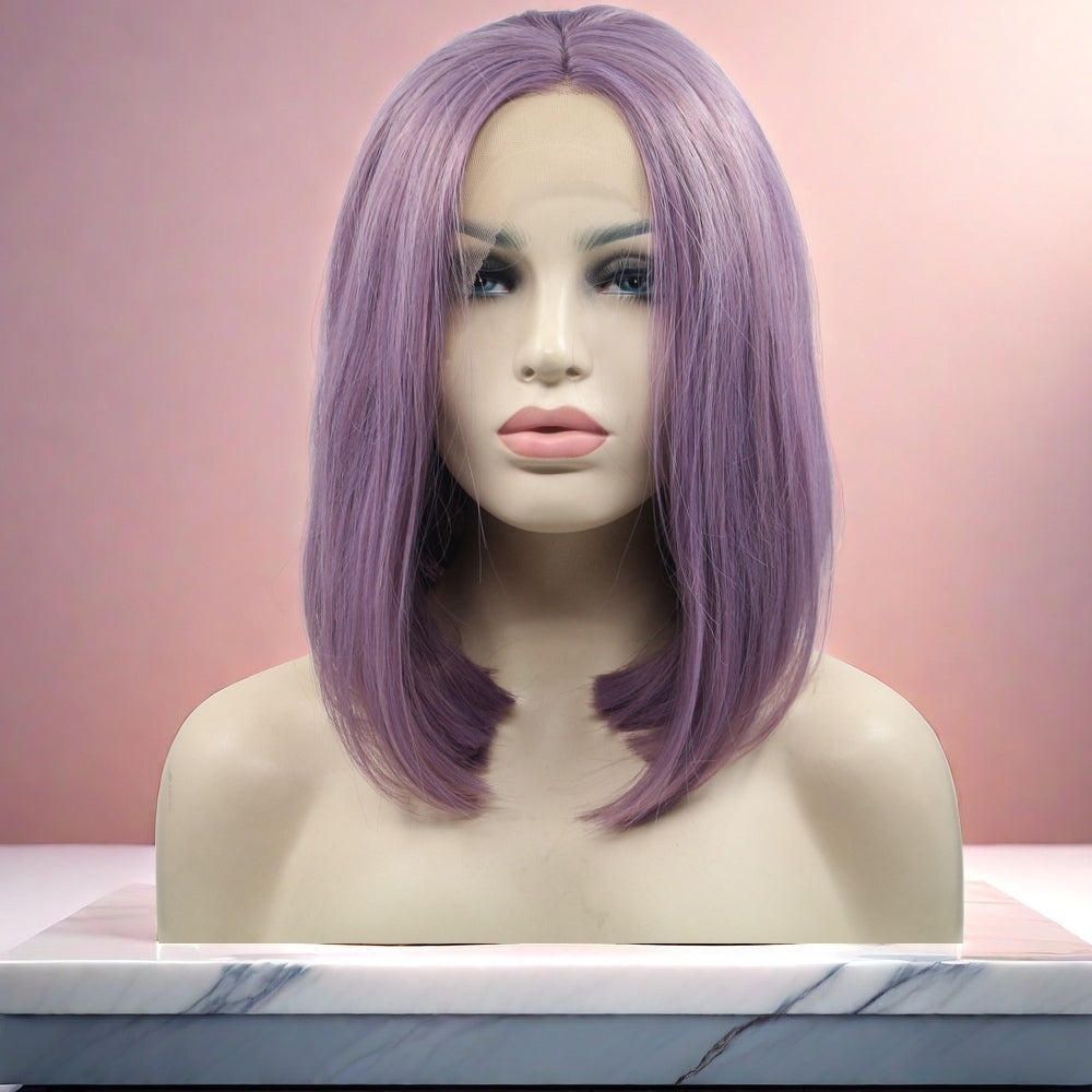 12inch Purple Straight Bob Synthetic Hair Lace Front Wig