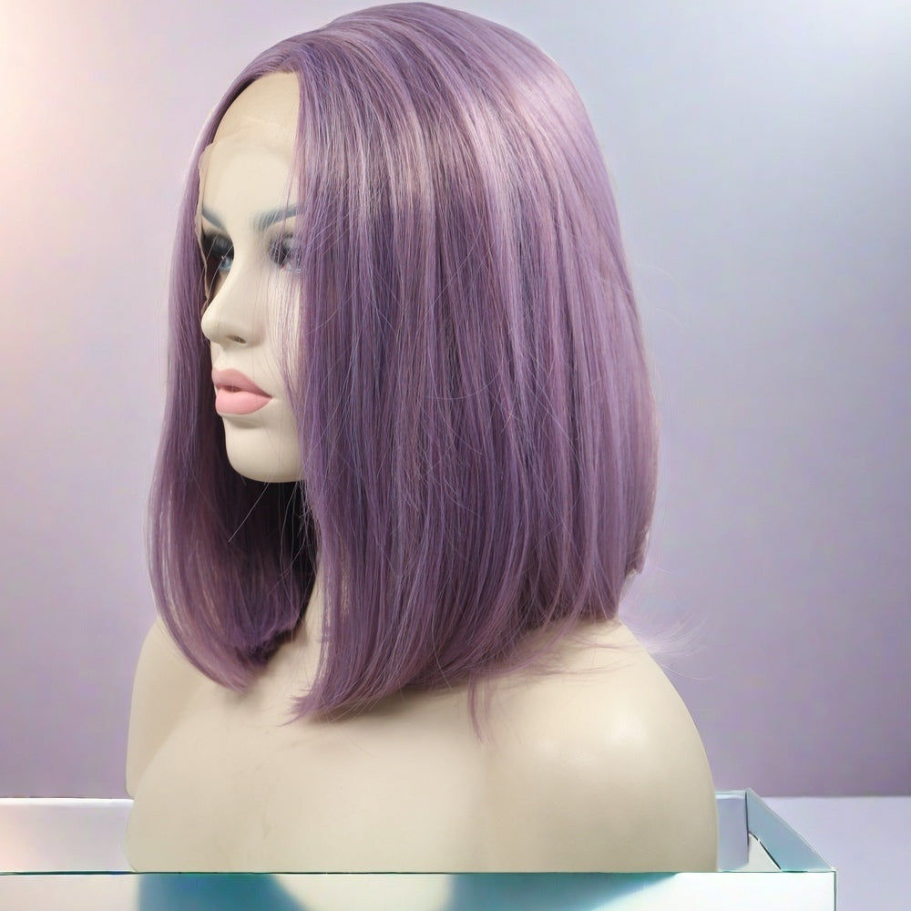 12inch Purple Straight Bob Synthetic Hair Lace Front Wig