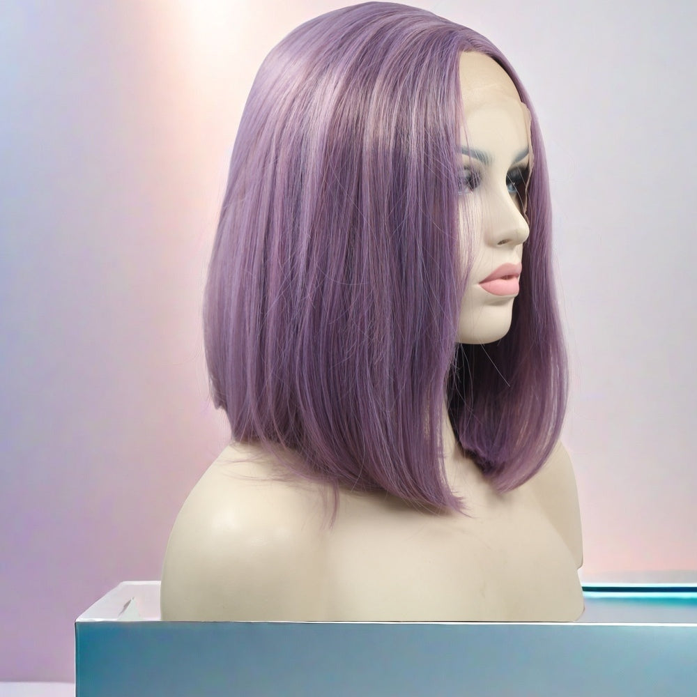 12inch Purple Straight Bob Synthetic Hair Lace Front Wig