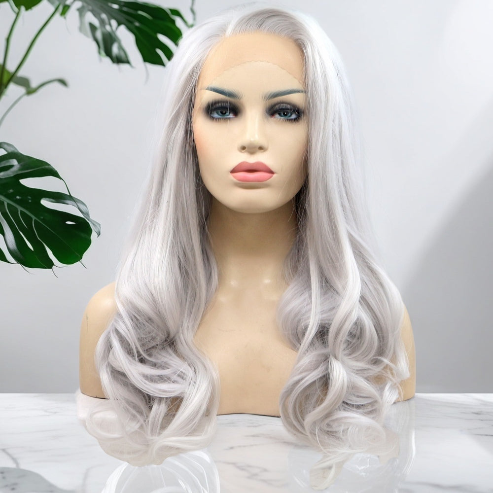 24inch Silver Body Wave Synthetic Hair Lace Front Wig