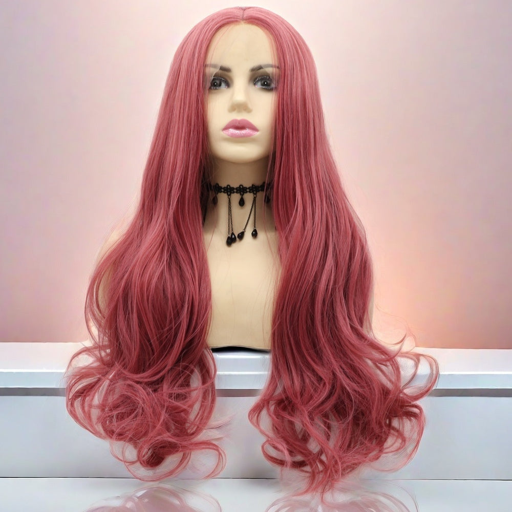 24 inch Copper red Body Wave Synthetic Hair Lace Front Wig