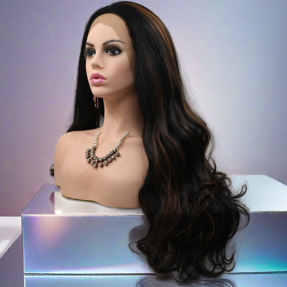 24 inch Dark Brown Body Wave Synthetic Hair Lace Front Wig