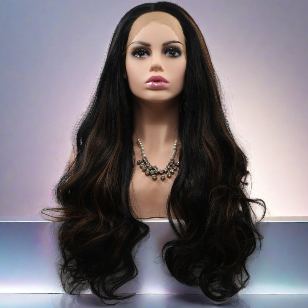 24 inch Dark Brown Body Wave Synthetic Hair Lace Front Wig