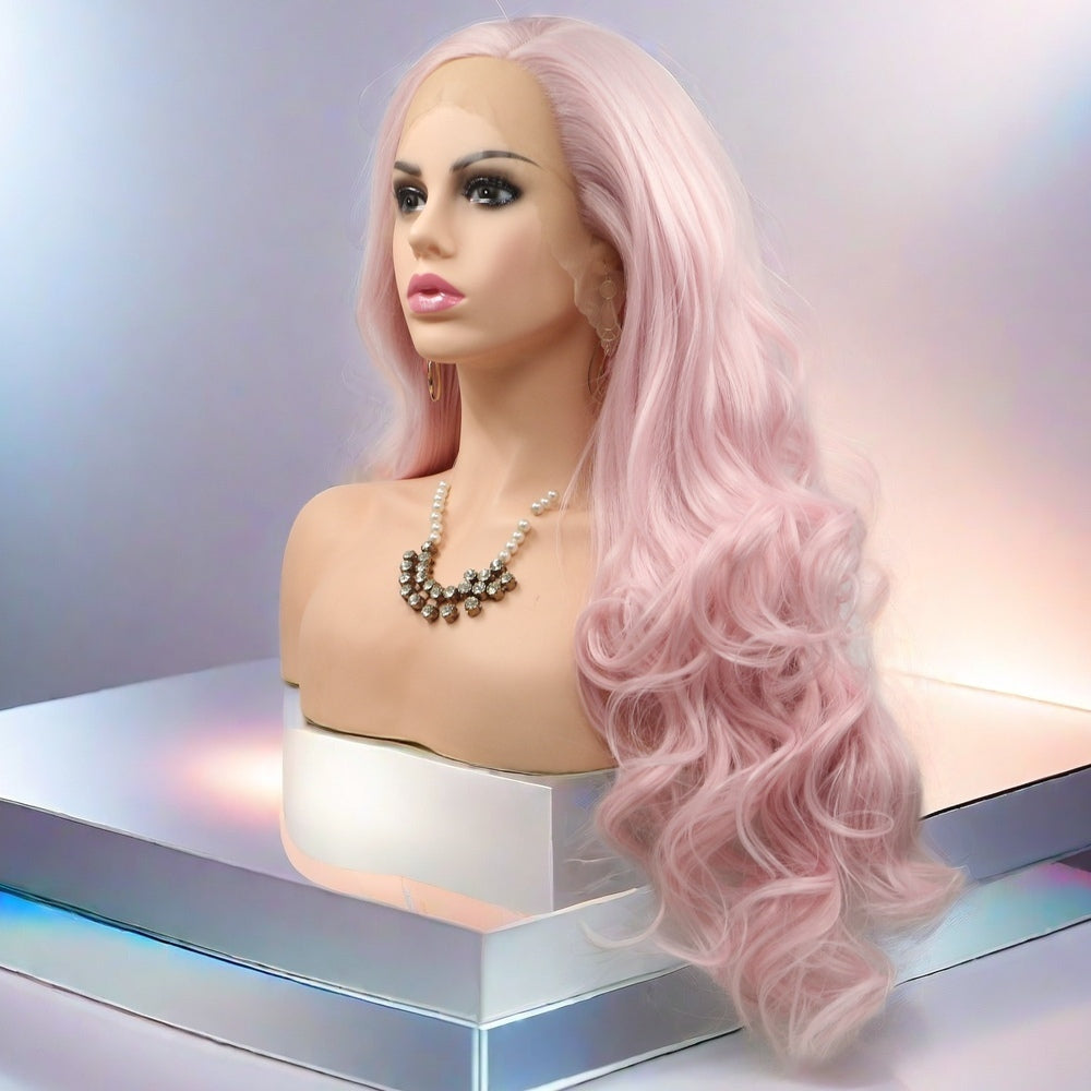 24 inch pink Body Wave Synthetic Hair Lace Front Wig