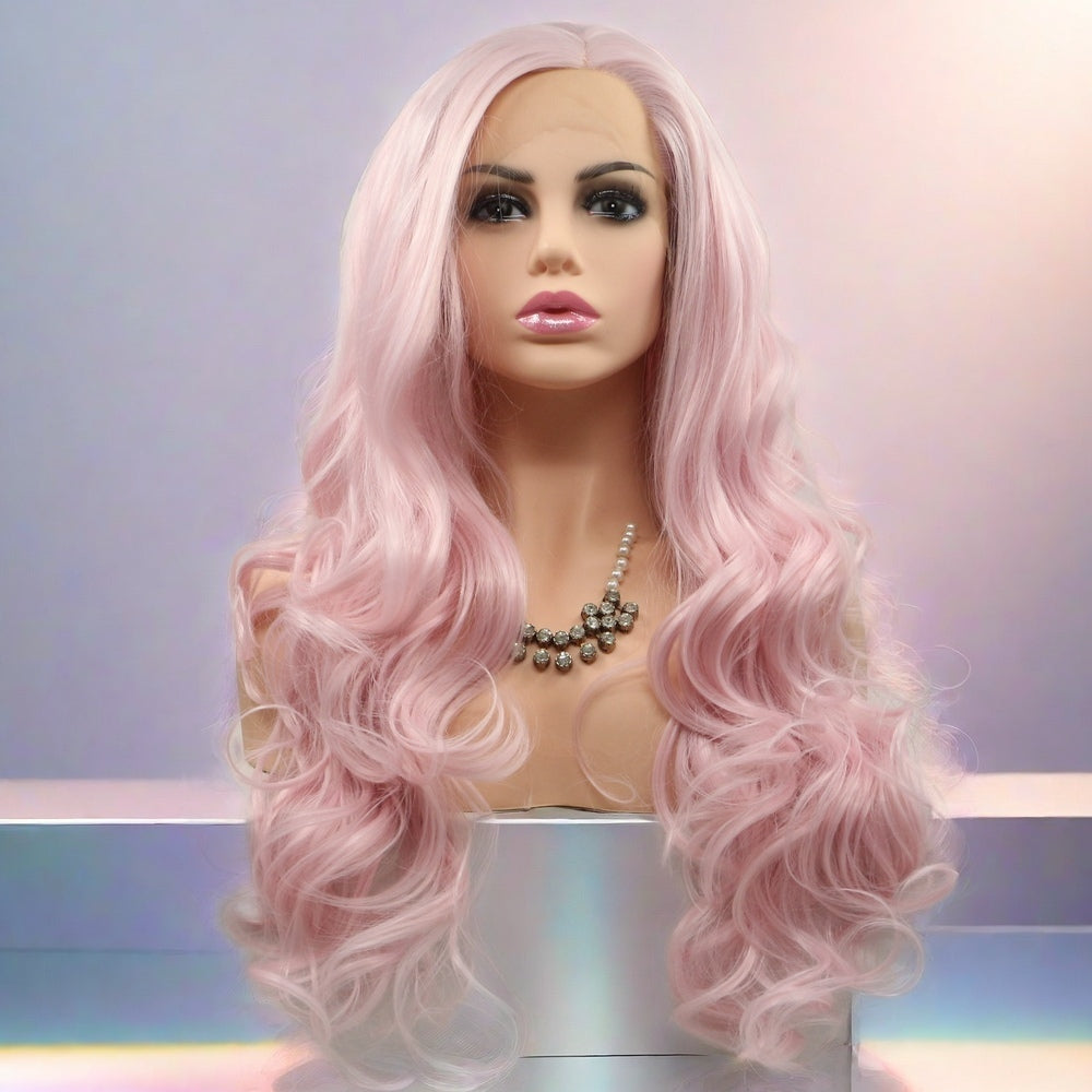 24 inch pink Body Wave Synthetic Hair Lace Front Wig