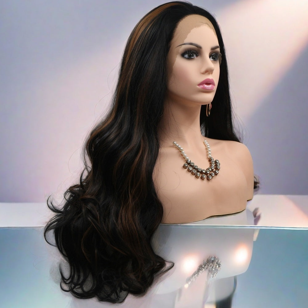 24 inch Dark Brown Body Wave Synthetic Hair Lace Front Wig