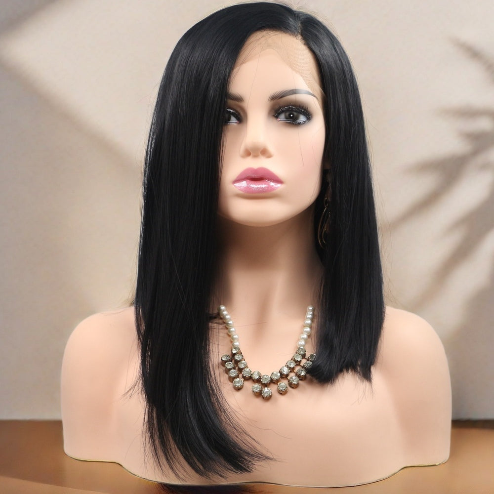 12 inch black Straight Bob Synthetic Hair Lace Front Wig