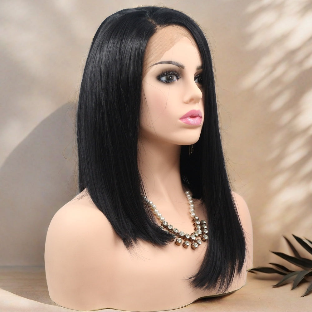 12 inch black Straight Bob Synthetic Hair Lace Front Wig