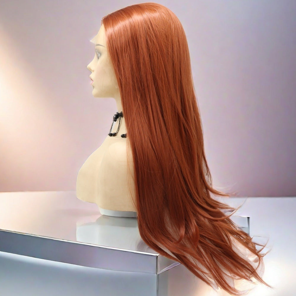 24 inch Orange Straight Synthetic Hair Lace Front Wig