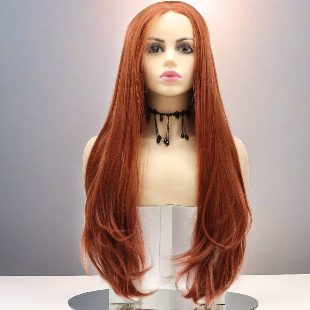 24 inch Orange Straight Synthetic Hair Lace Front Wig