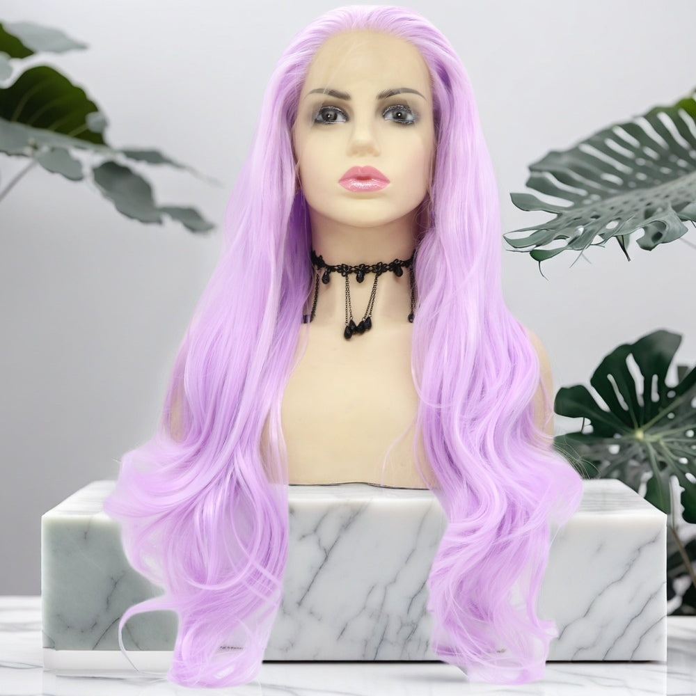 24 inch Barbie Purple Big Wave Bob Synthetic Hair Lace Front Wig