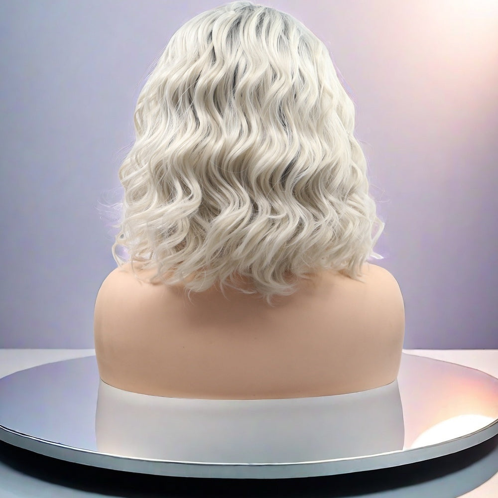 12inch Ombre Blonde Short Wavy Bob Synthetic Hair Lace Front Wig