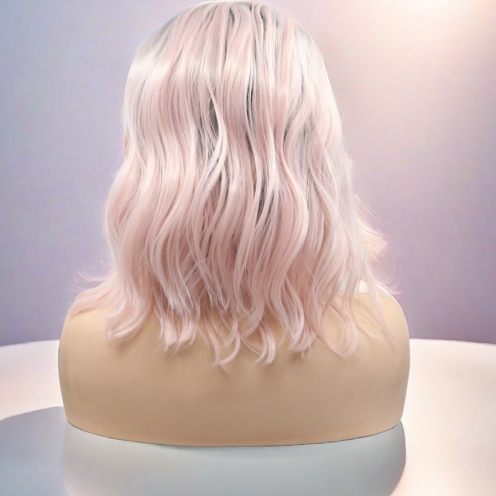 12inch Ombre Light Pink Wavy Bob Synthetic Hair Lace Front Wig