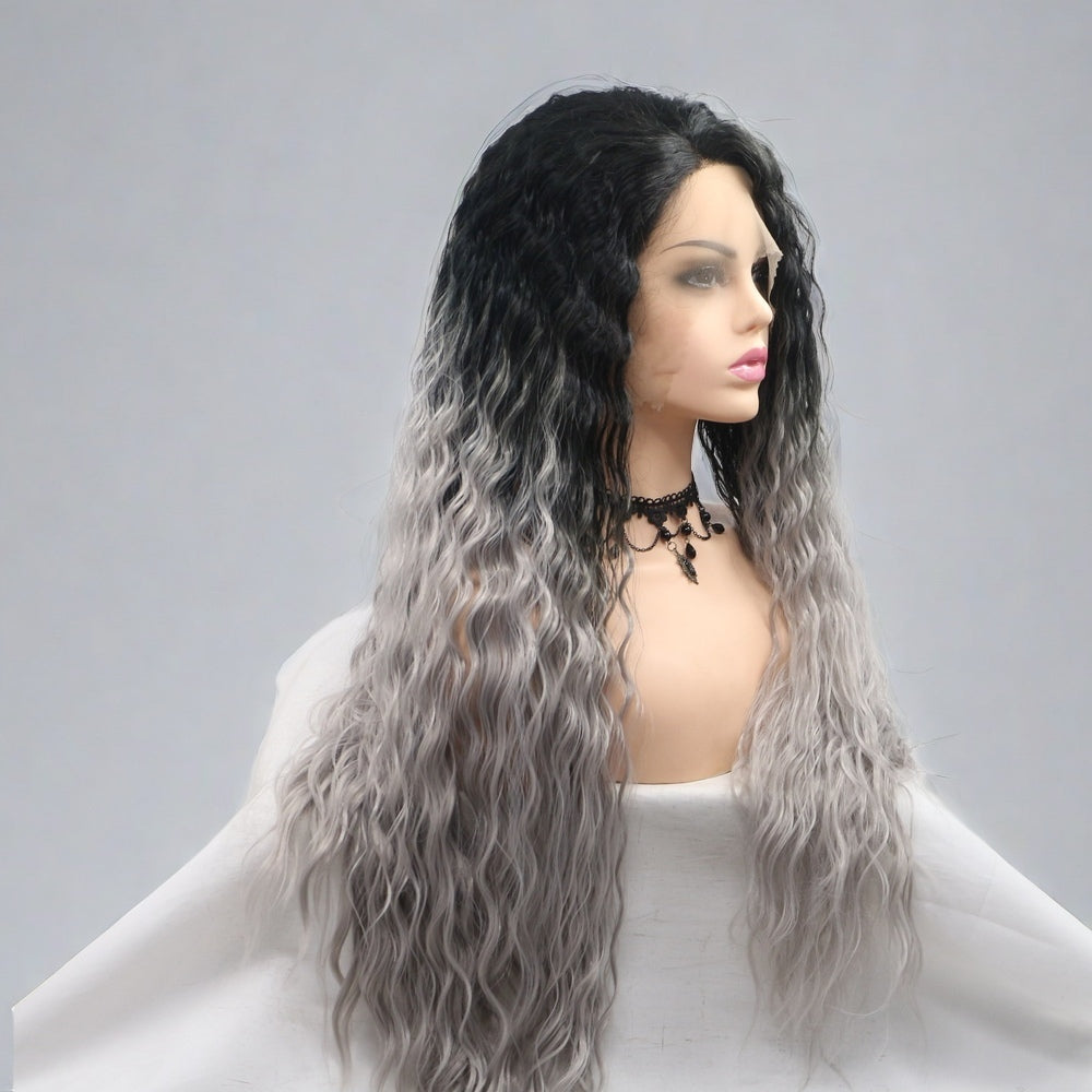 26 inch Ombre Grey Water Wave Synthetic Hair Lace Front Wig