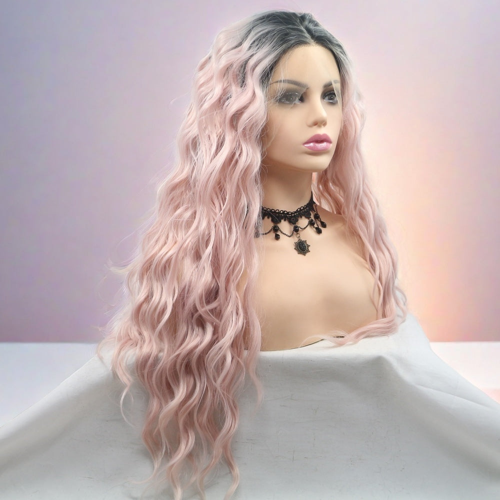 26 inch Ombre Pink Water Wave Synthetic Hair Lace Front Wig