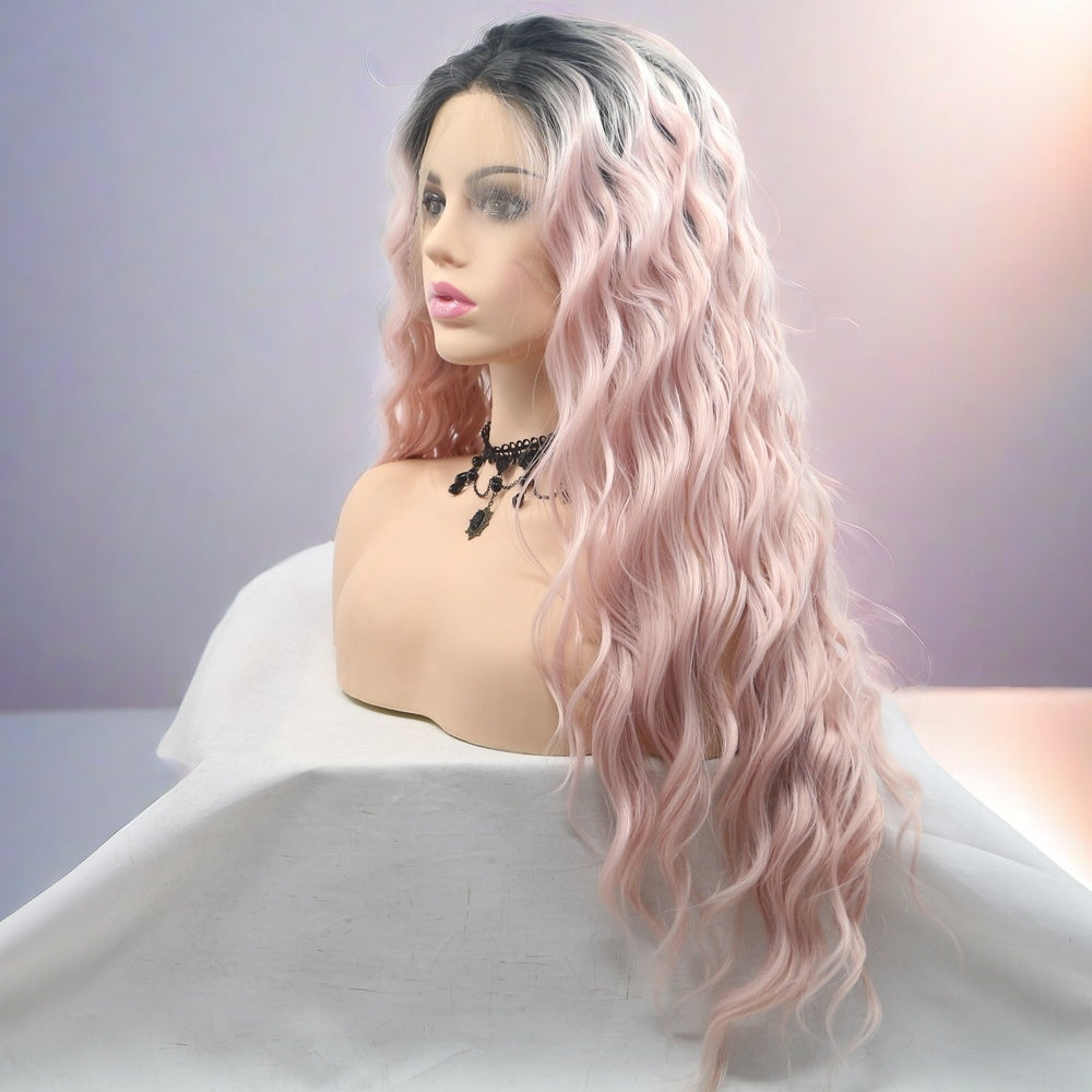 26 inch Ombre Pink Water Wave Synthetic Hair Lace Front Wig